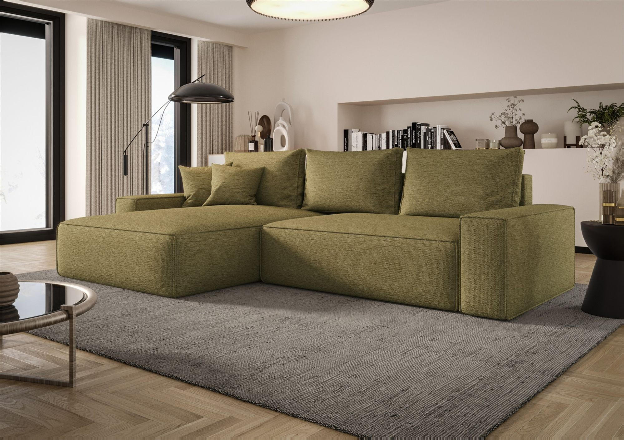 ECKSOFA Walken Mit Schlaffunktion - Grün, Holzwerkstoff/Textil (280/185cm) - Fun Möbel
