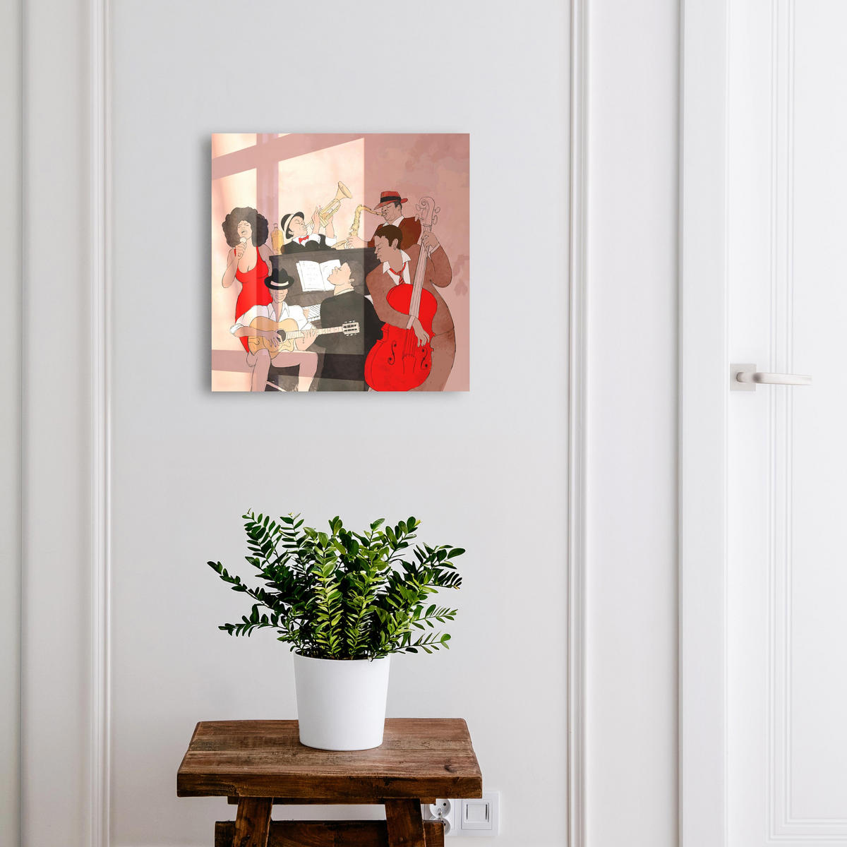 SCHLÜSSELBOX Schwarz 30x30 cm- Türöffnung nach rechts - Jazzszene - Rot, Metall (30/30/5cm) - TULUP