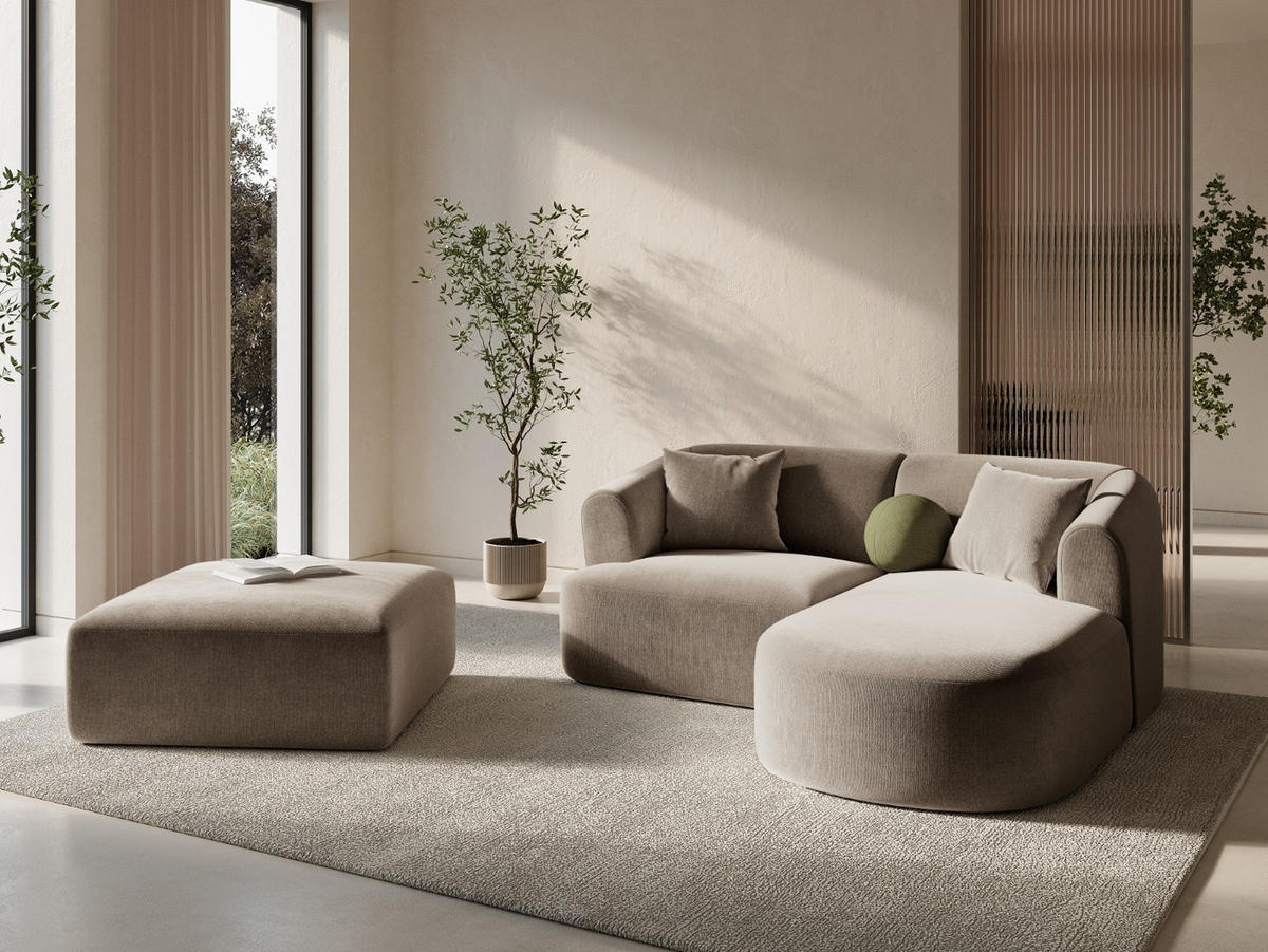 POUF Campi aus Samt dunkelbeige - Mokka, Textil (90/40/90cm) - Cosmopolitan Design