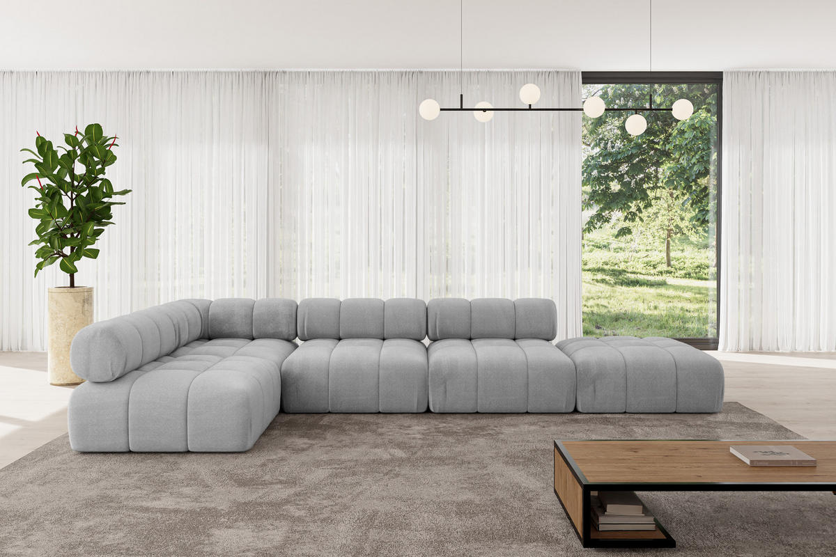 ECKSOFA modulares Sofa Favio-L2 - 380x190x70 cm Hellgrau Velours - Hellgrau, Holzwerkstoff/Textil (380/190cm) - ALTDECOR