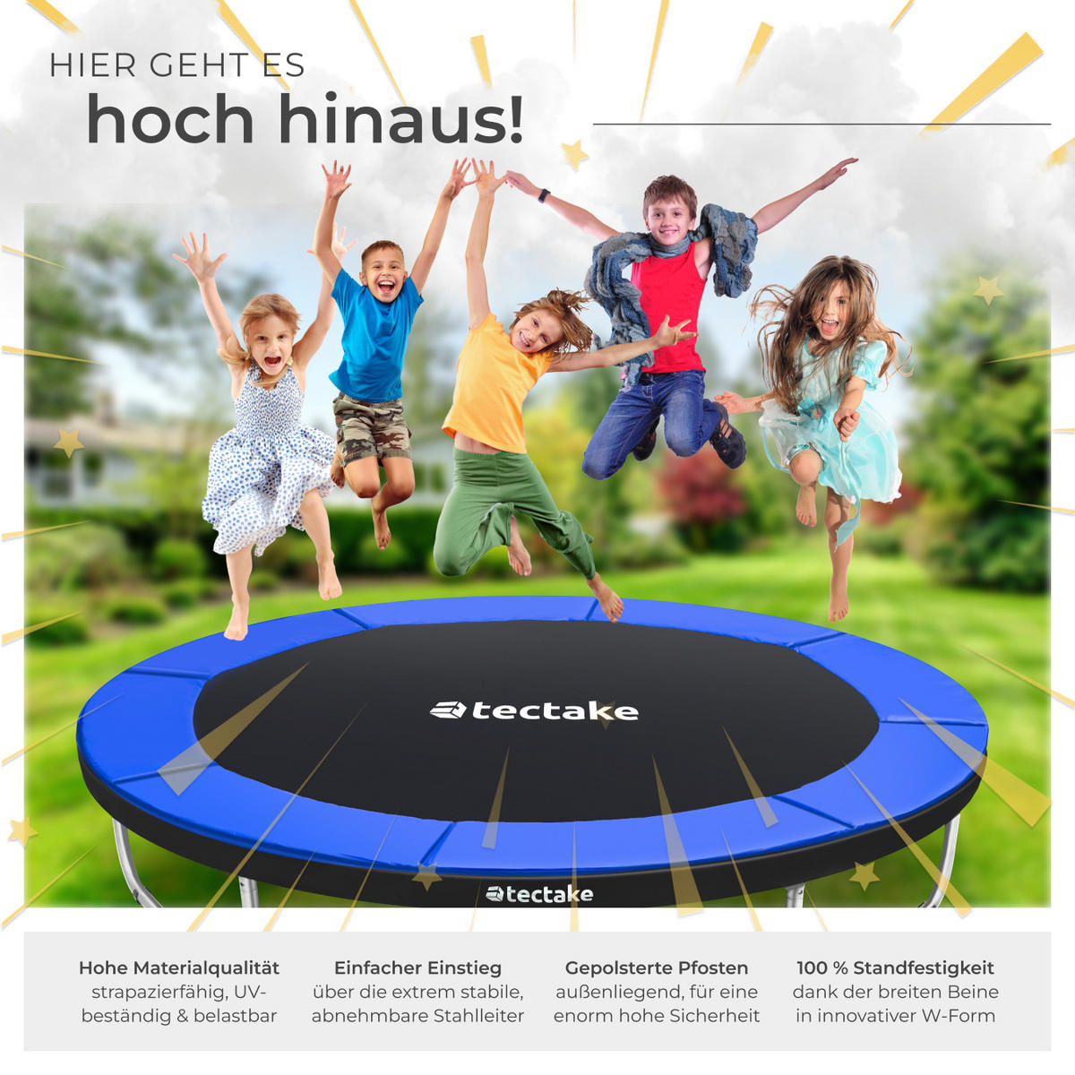 TRAMPOLIN Jumpy,inklusive Einstiegsleiter,schwarz/blau - Blau/Schwarz, Metall (260/250/260cm) - tectake