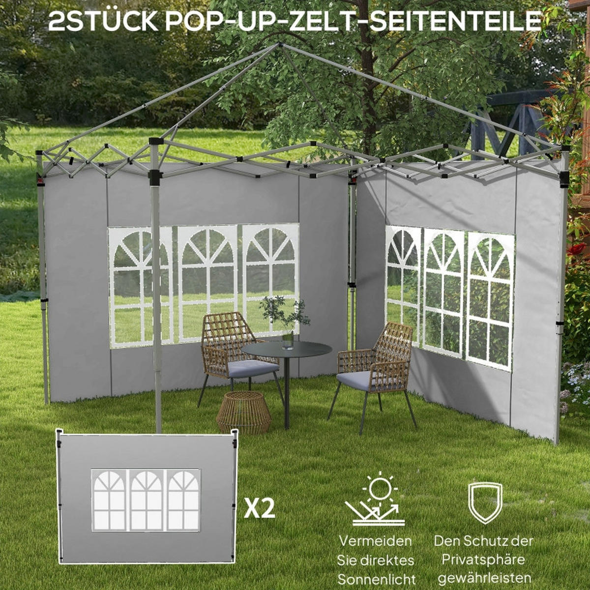 PAVILLON SEITENWÄNDE 2er Set 3x3 3x4 m hellgrau - Hellgrau, Kunststoff (1/195/295cm) - LEBENLANG