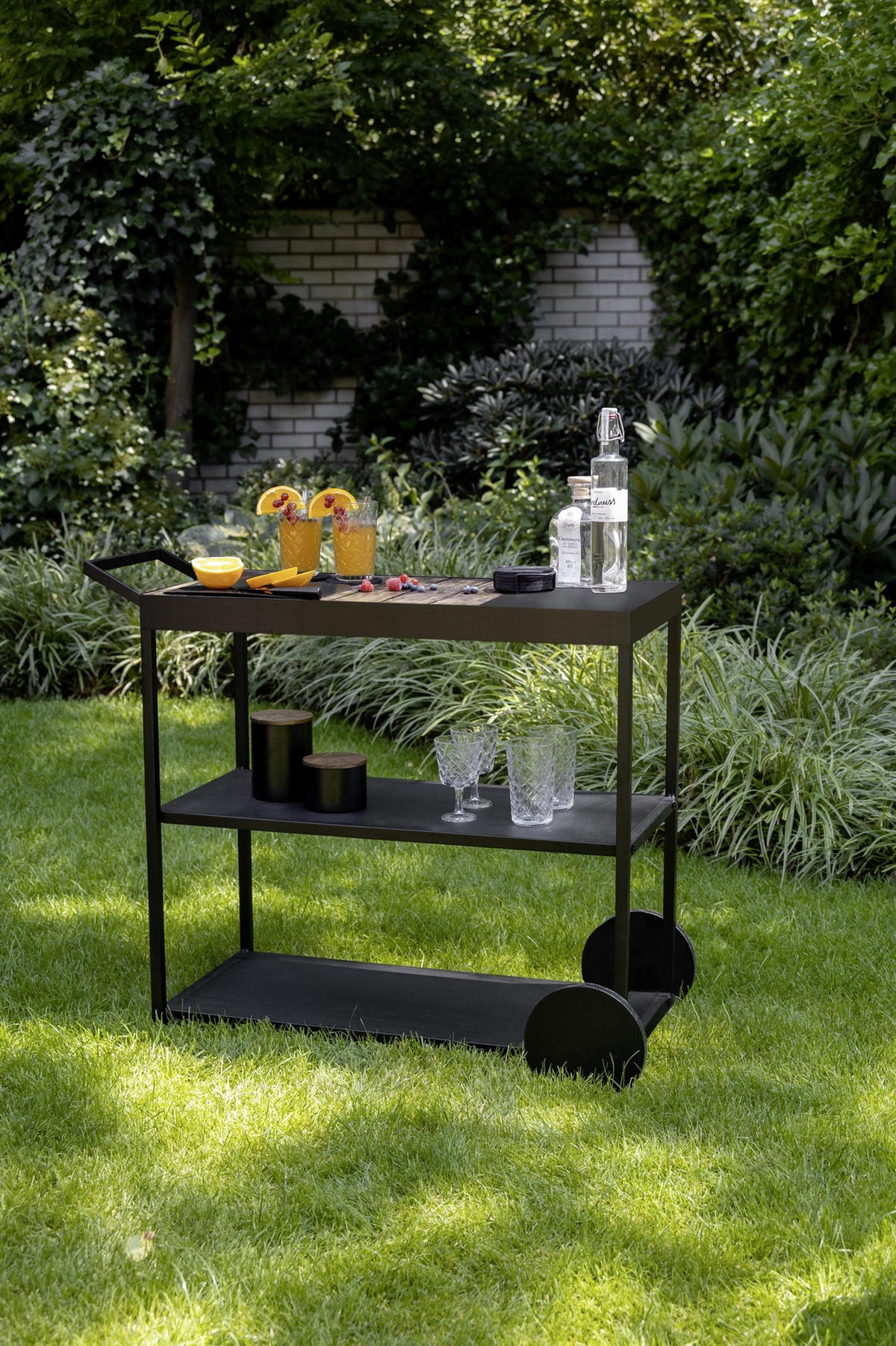 SERVIERWAGEN aus Metall und Akazienholz Miro Schwarz 80/40/98 cm - Schwarz, Metall (40/98/80cm) - Wenko