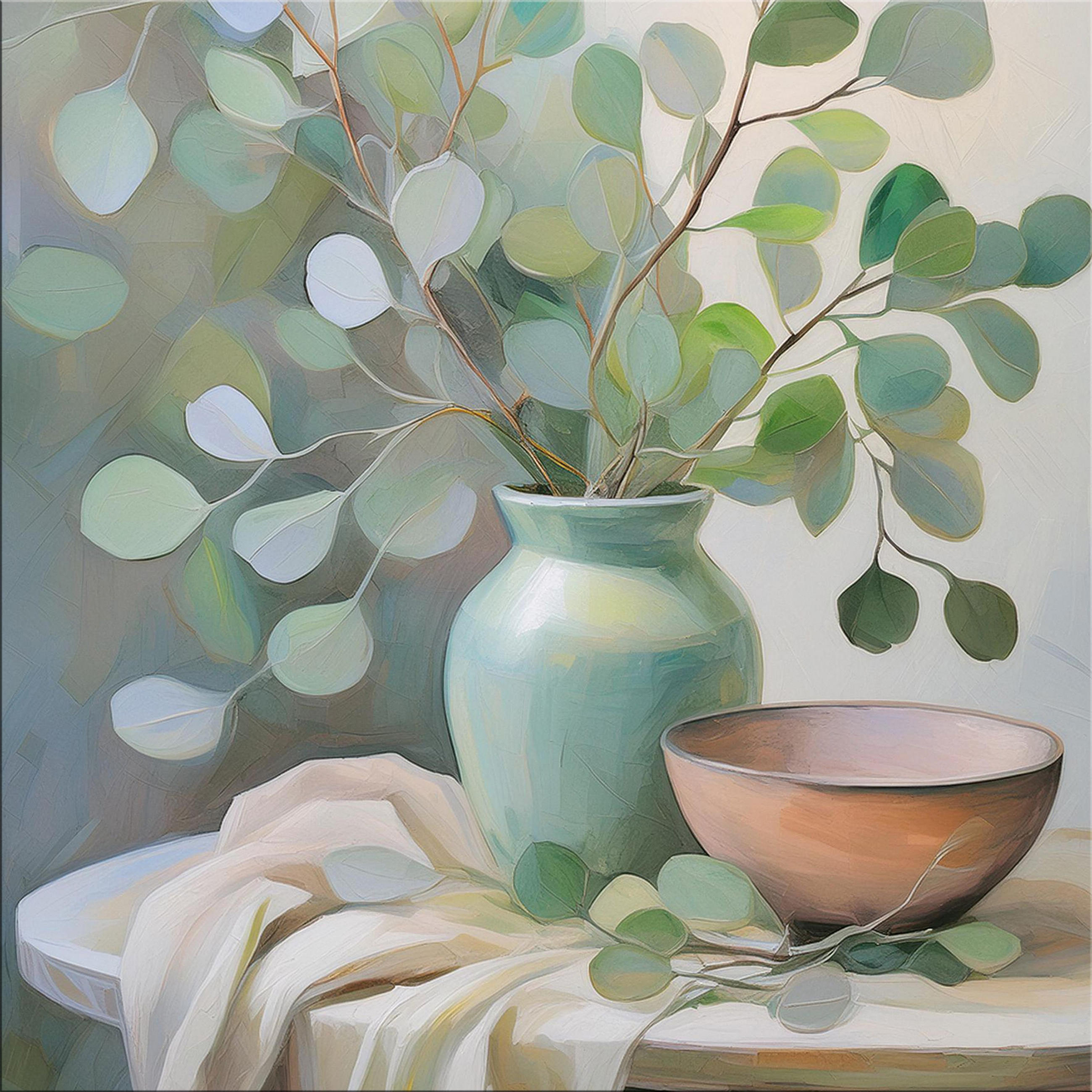 GLASBILD 50x50 cm Stillleben Eukalyptus - Beige, Glas (50/50cm) - artissimo