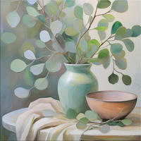 GLASBILD 50x50 cm Stillleben Eukalyptus - Beige, Glas (50/50cm) - artissimo