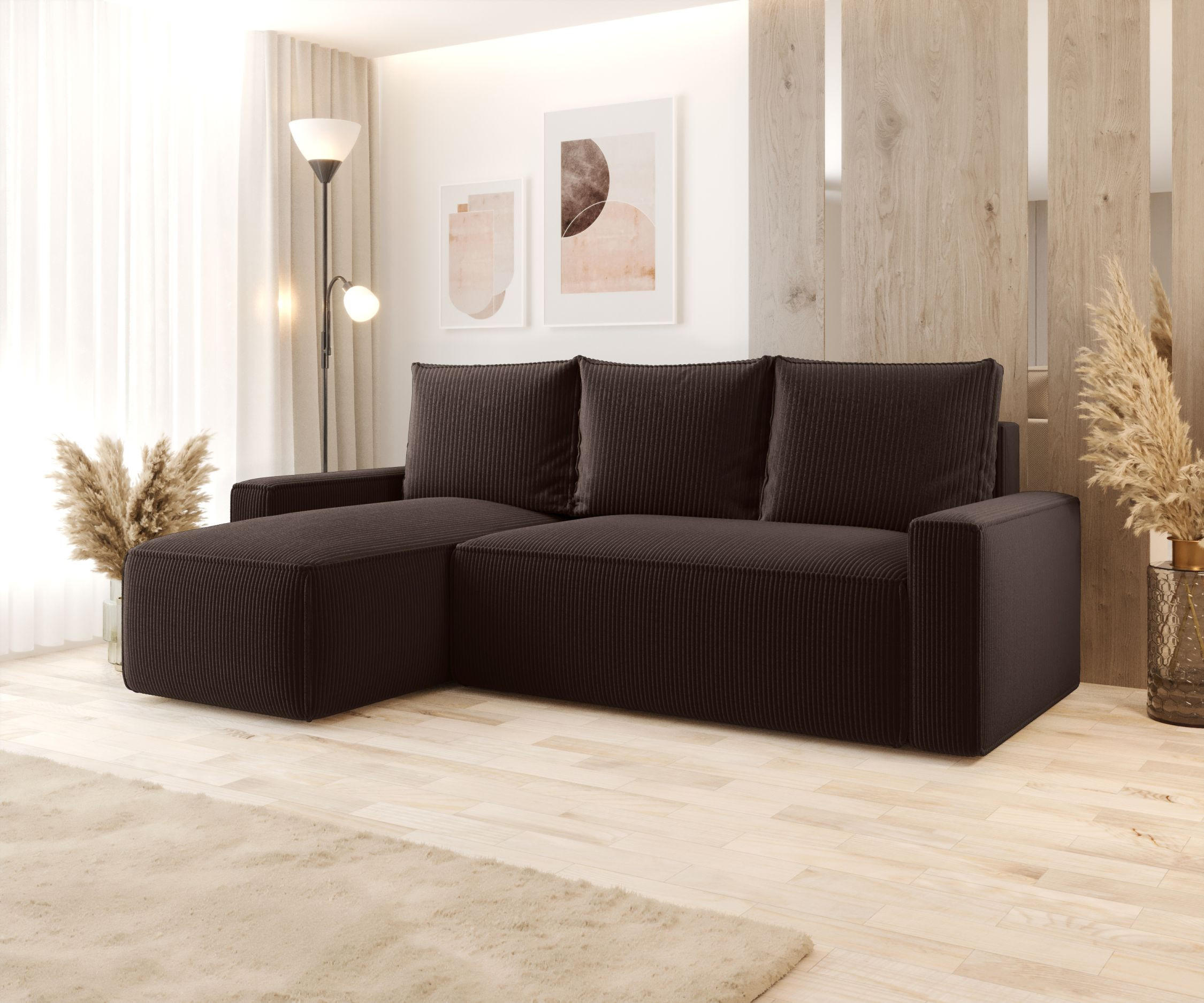 ECKSOFA mit Schlaffunktion SAVIO Poso 06 Links - Braun, Textil (232/140cm) - Bedante