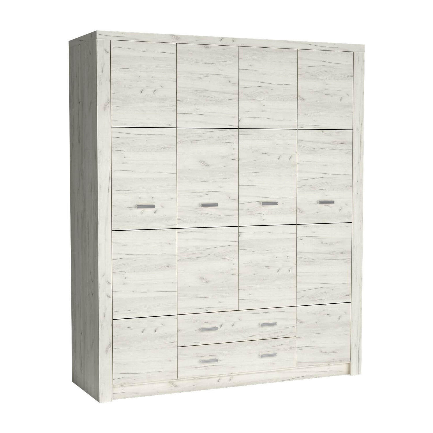 KLEIDERSCHRANK Indianapolis I-18 4-türig 178 x 214 x 58 cm Kraft Weiß - Silberfarben/Weiß, Holzwerkstoff/Metall (178/214/58cm) - Koseto