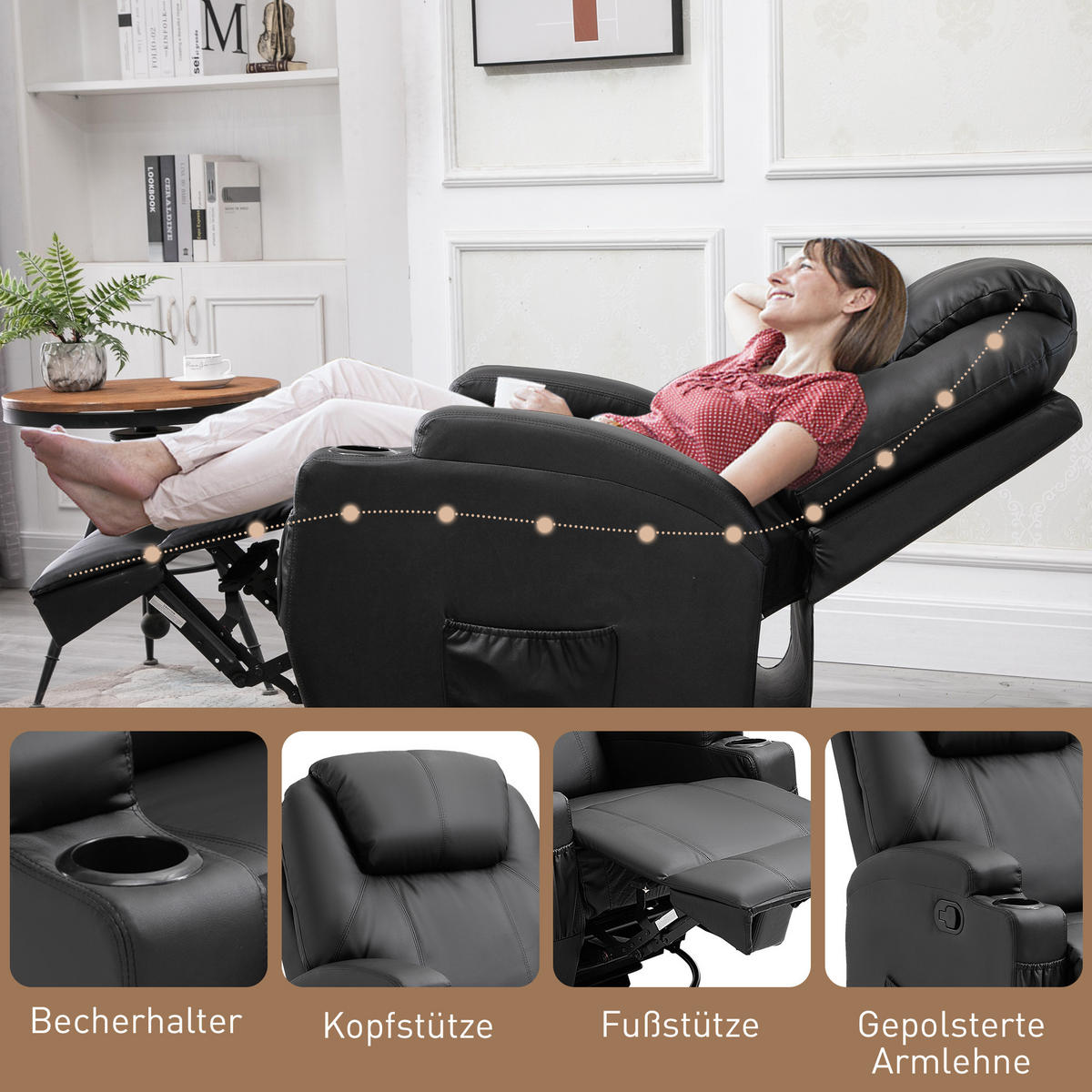 MASSAGESESSEL Fernsehsessel Elektrisch Relaxsessel 5 Massage-Modi Schwarz - Schwarz, Kunststoff/Metall (92/109/84cm) - HOMCOM