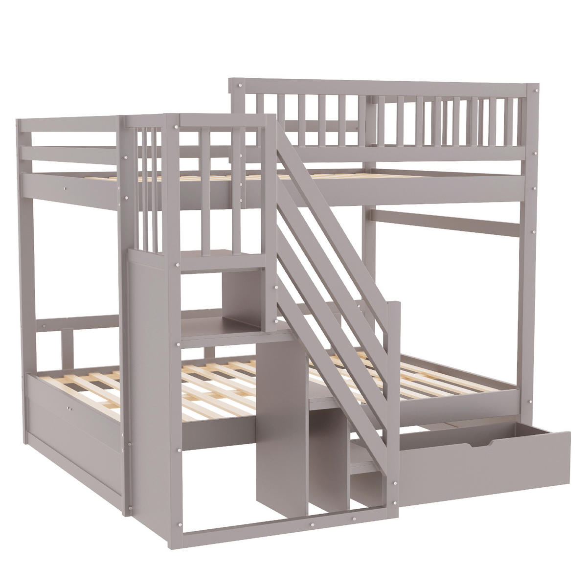 ETAGENBETT 140/200 cm mit Stauraumtreppe, Schubladen und Lattenrosten, Grau - Grau, Holzwerkstoff (140/200cm) - Redom