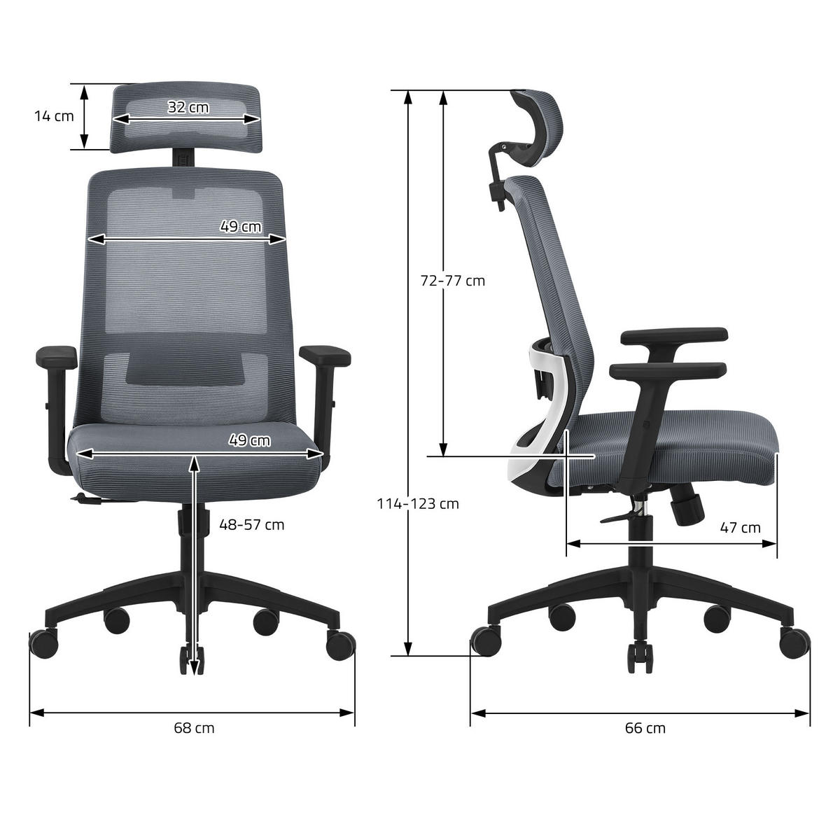 SCHREIBTISCHSTUHL Surpreme grau - Grau, Kunststoff (66/123/68cm) - ML-DESIGN