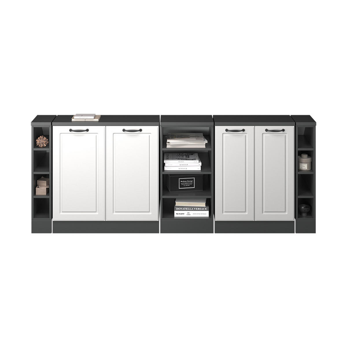 KÜCHENSCHRANK FÜR DACHSCHRÄGEN R-Line Weiß Landhaus 210 cm 5er Set Schrankkorpuss 60 cm Tiefe - Anthrazit/Weiß, Holzwerkstoff (210/83.8/60cm) - Vicco