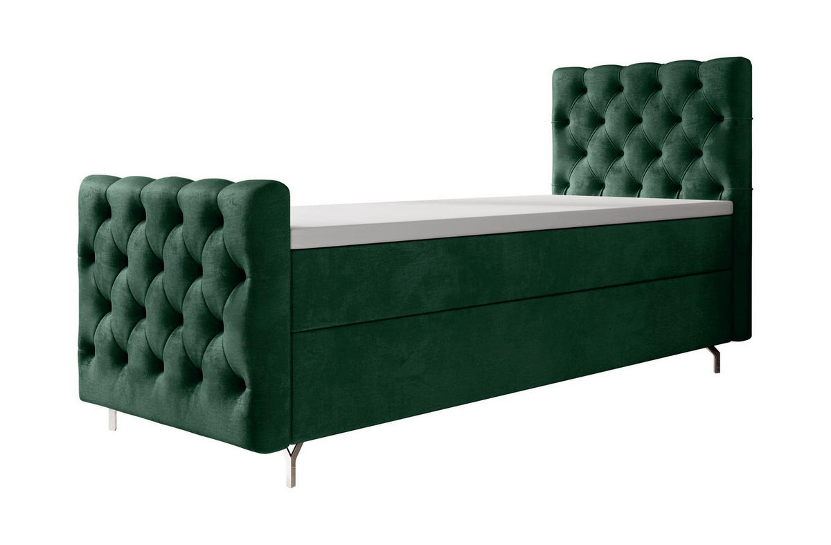 BOXBETT CHESTER PLUS mit Matratze H3, Bonell und Topper 80x200 Monolith 37 Links - Dunkelgrün, Textil (80/200cm) - Bedante