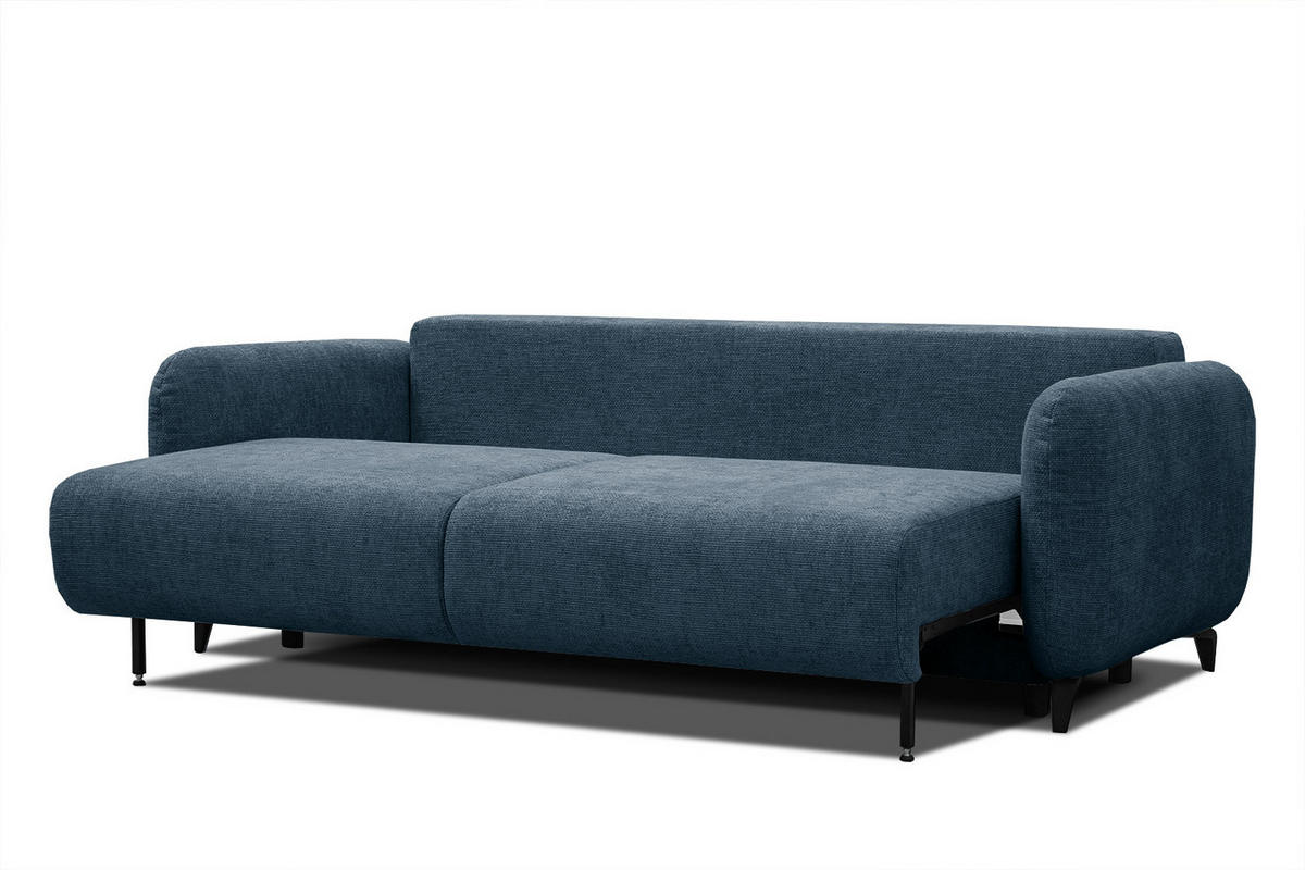SOFA DRAKE 3-Sitzer mit Schlaffunktion, dunkelblau - Braun/Dunkelblau, Holz/Textil (232/90/107cm) - Courtois Laville