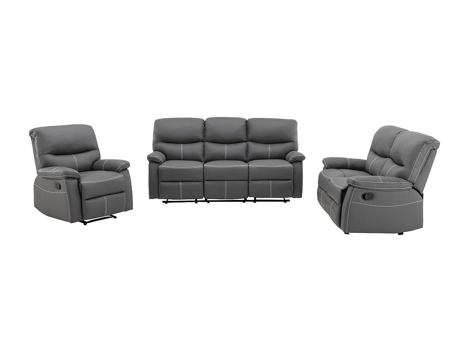 SOFAGARNITUR mit Relaxfunktion - 6 -Sitzer - Kunstleder - grau - CANBY - Grau, Leder (183/95/90cm) - Vente-Unique