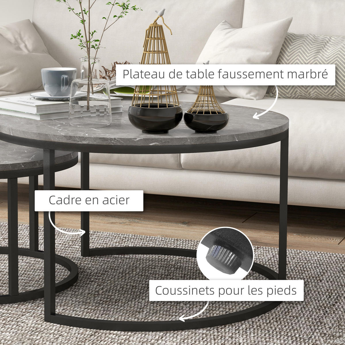 COUCHTISCH DE-15759 2er-Set nestbar, industrieller Stil Grau - Grau, Metall (78.5/78.5/46.5cm) - ComfortXL