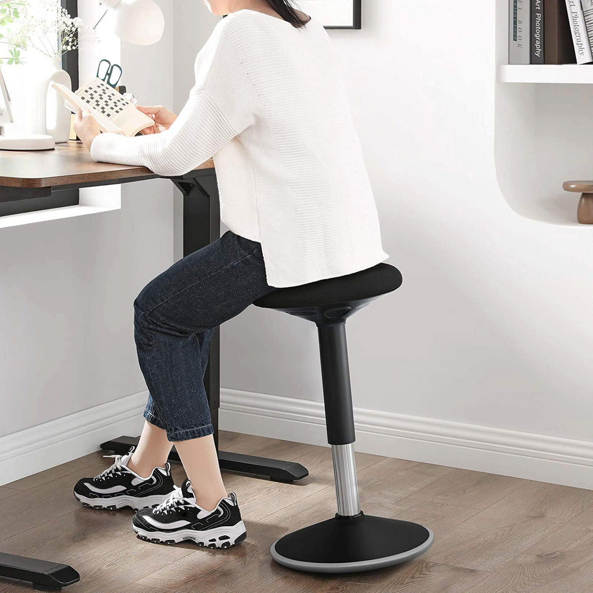 ARBEITSHOCKER BÜROHOCKER - Schwarz, Textil (33/70/33cm) - Hansiro