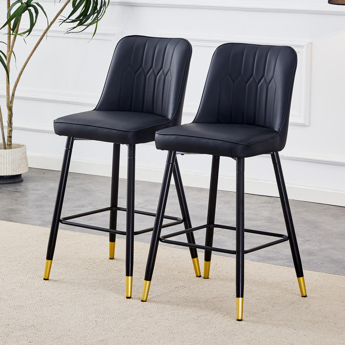 BARHOCKER DE-36506 2er Set mit PU-Bezug und Metallgestell Schwarz - Schwarz, Metall (45/100/42cm) - ComfortXL
