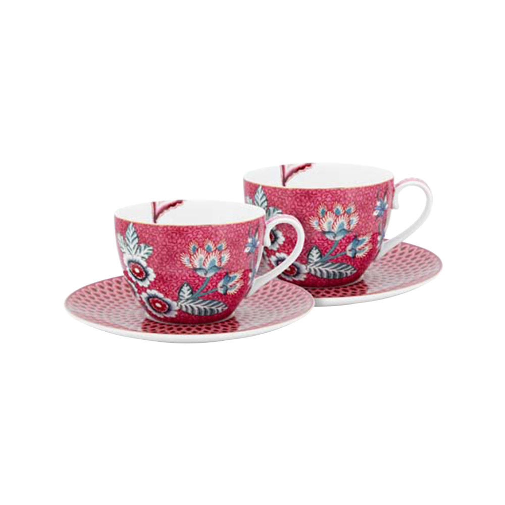 TASSEN & UNTERTASSEN 2er-Set Blumenfestival dark rosa 280 ml - Dunkelrosa, Keramik (16.8/12.2/16.8cm) - Pip Studio