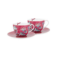 TASSEN & UNTERTASSEN 2er-Set Blumenfestival dark rosa 280 ml - Dunkelrosa, Keramik (16.8/12.2/16.8cm) - Pip Studio