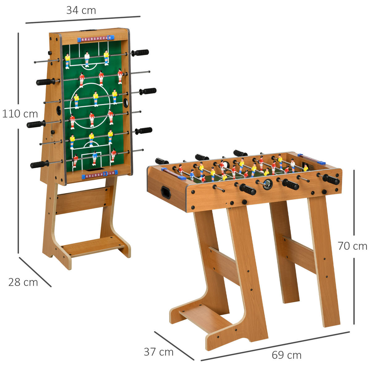 TISCHFUSBALL DE-18852 mit 18 Spielern & 2 Bällen - Naturfarben, Holzwerkstoff (37/69cm) - ComfortXL