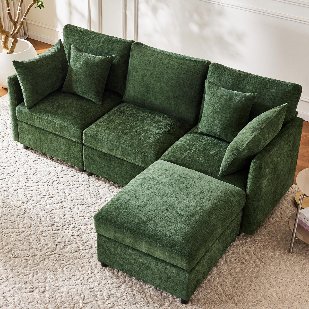 ECKSOFA 216/161/81 cm Grün mit beweglicher Fußhocker - Grün, Textil (216/161cm) - Oxeza