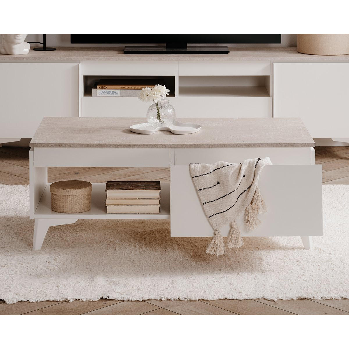 COUCHTISCH Bertrix 55/100/40 cm - Weiß, Holzwerkstoff (55/100/40cm) - Finori GmbH