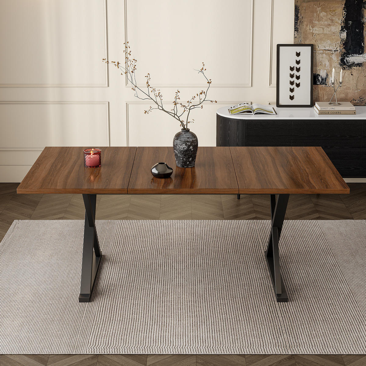 ESSTISCH aus MDF 180x90x75 cm Walnussfarbe mit X-förmigem Metallgestell für 6-8 Personen - Walnussfarben, Holzwerkstoff (180/90/75cm) - Modfu