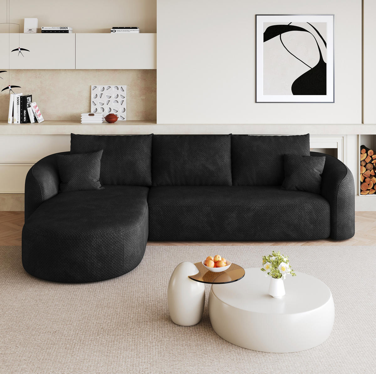 SOFA modular in L-Form 266 cm Schwarz - Schwarz, Kunststoff (168/266cm) - Meubliv