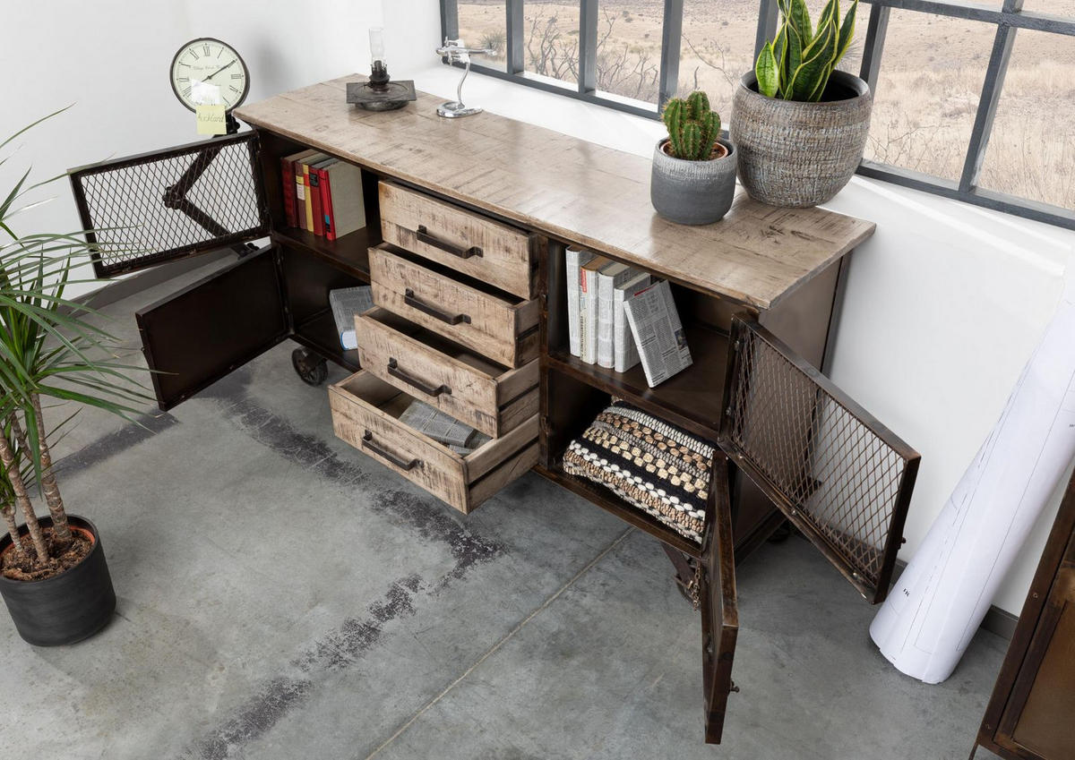 SIDEBOARD Mango 153x40x80 braun lackiert HEAVY INDUSTRY #253 - Braun, Holz (153/80/40cm) - Massivmoebel24