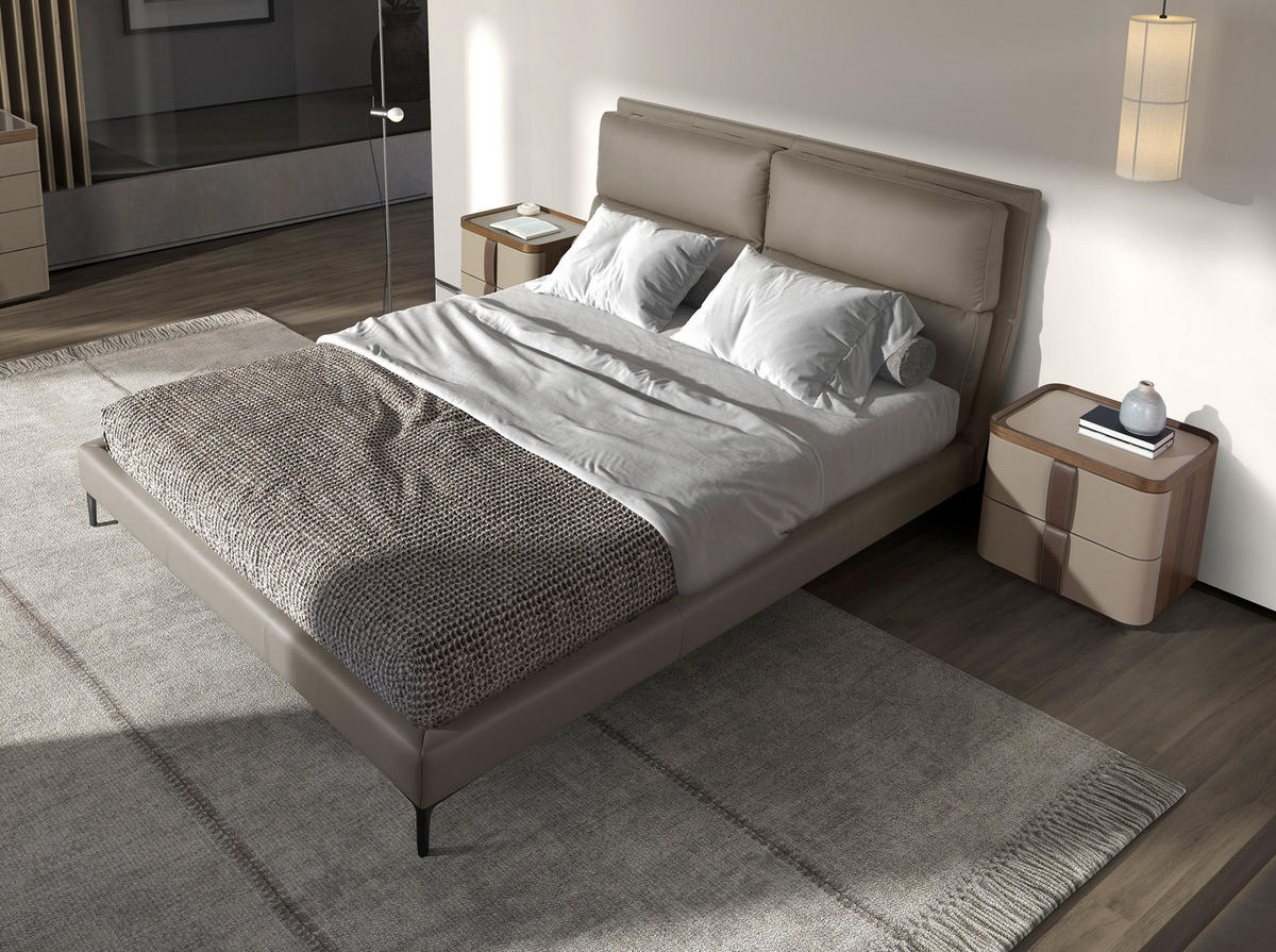 BETT Nerzfarbenes Kunstlederbett 176/240/107 cm - Taupe/Edelstahlfarben, Leder (160/200cm) - ANGEL CERDA
