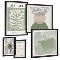 BILDER SET 5er Set - 50x50 cm & 20x30 cm & 40x60 cm Schwarzer Rahmen - Botanische Boho-Abstraktionen - Schwarz, Kunststoff (40/60cm) - TULUP
