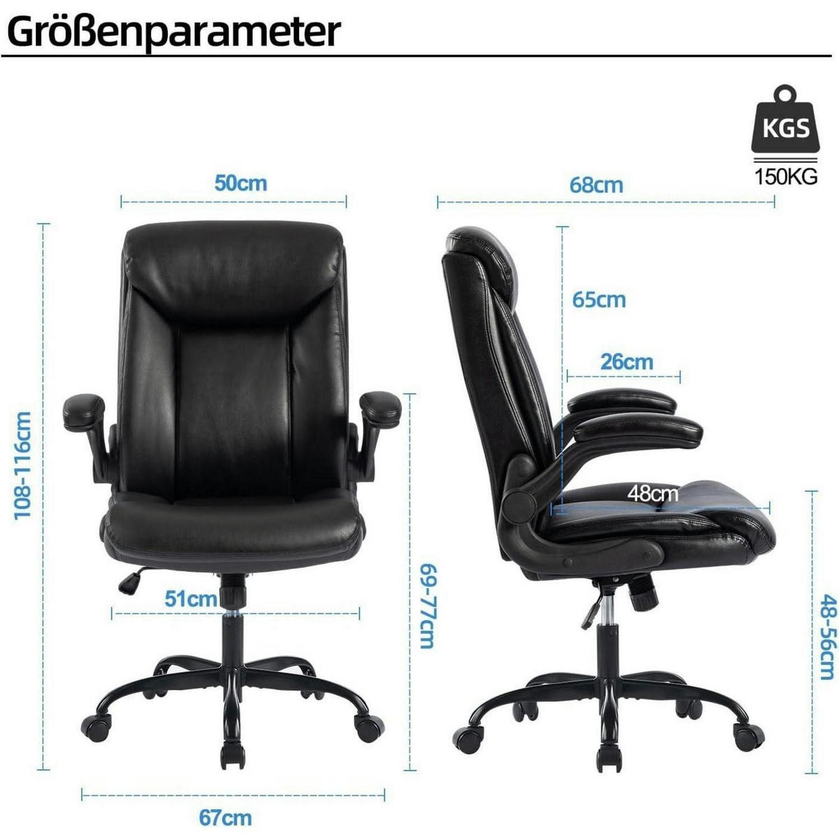 BÜROSTUHL mit hochklappbarer Armlehne Schwarz - Schwarz, Kunststoff (68/117/68cm)