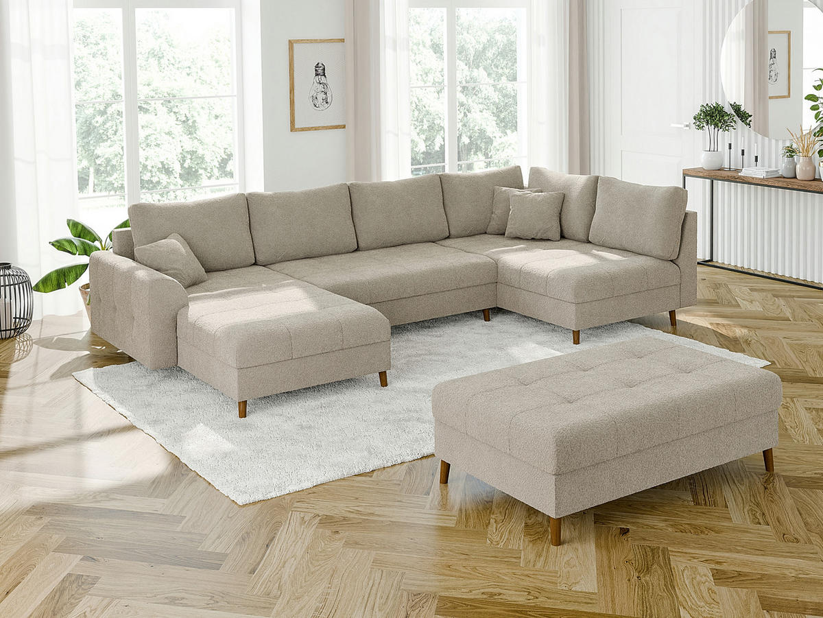 HOCKER Henrik Beige Boucle - Beige/Braun, Holz/Textil (118/40/73cm) - S-Style Möbel