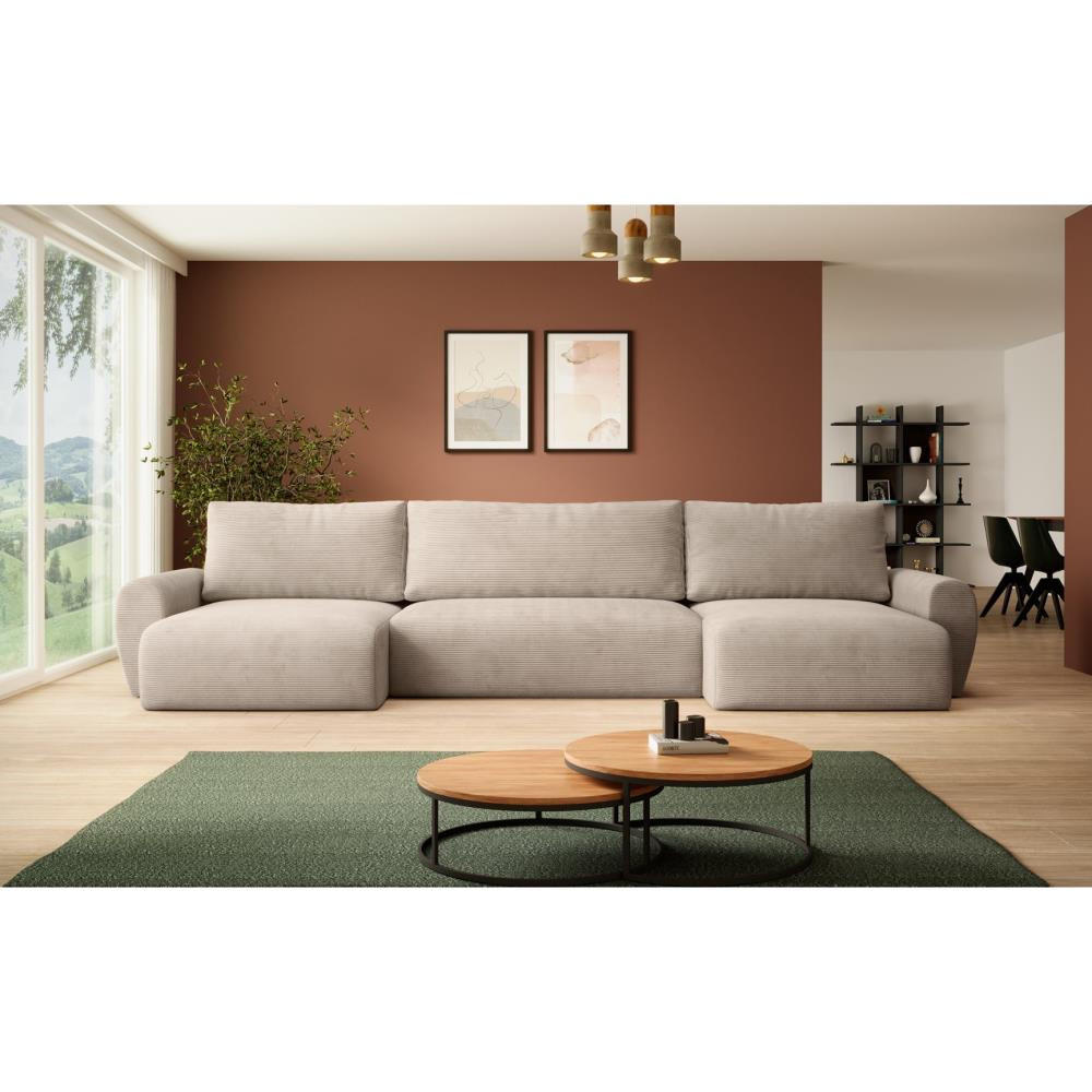 WOHNLANDSCHAFT mit Schlaffunktion Poss U cappuccino - Cappuccino, Textil (395/70/153cm) - Beautysofa