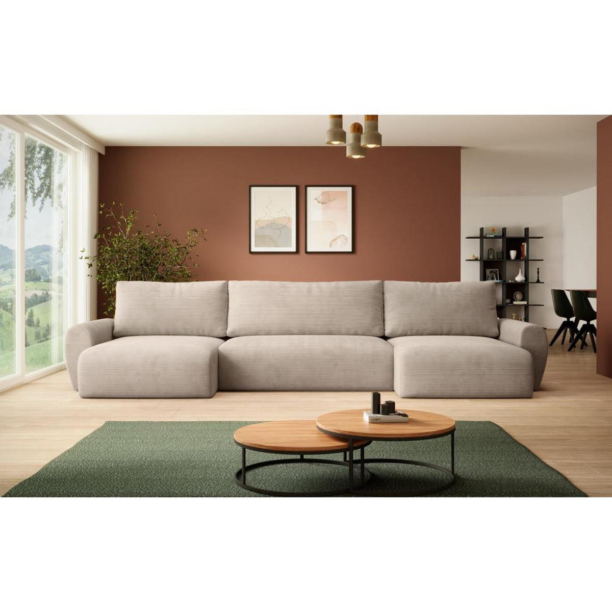 WOHNLANDSCHAFT mit Schlaffunktion Poss U cappuccino - Cappuccino, Textil (395/70/153cm) - Beautysofa