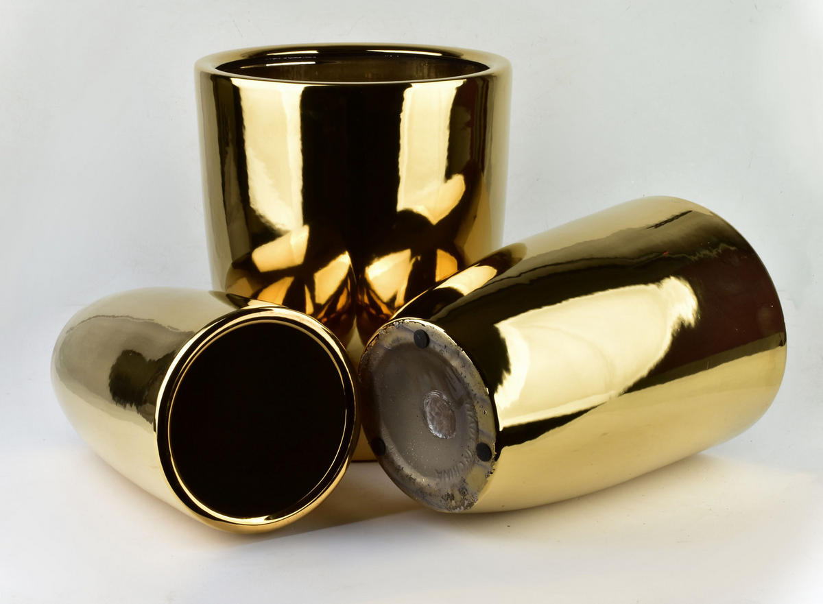 BLUMENTOPF Neva 3er Set Gold 37.5/37.5/30.5 cm Keramik - Goldfarben, Keramik (37/45.5/37cm) - Mondex