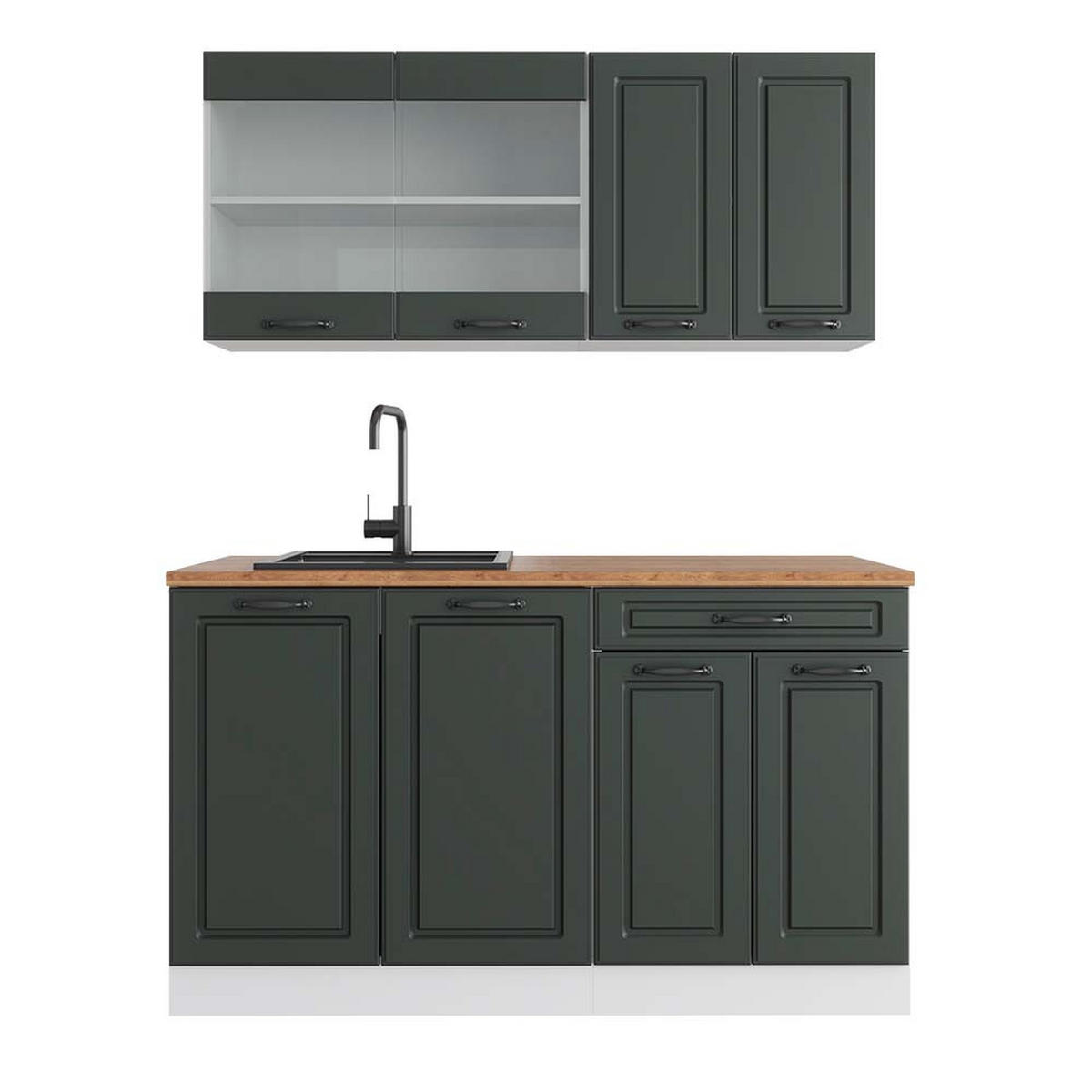 KÜCHENZEILE R-Line Anthrazit Landhaus/Weiß 140 cm, AP Eiche - Anthrazit/Weiß, Holzwerkstoff (140/81.6/60cm) - Vicco