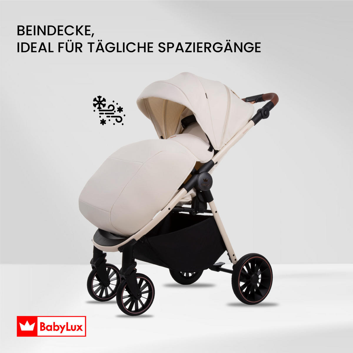 BUGGY Rombo, Klein und Leicht, Teleskopische Führung, Kompakt Faltbar, Wickeltasche, Reisetasche - Schwarz/Weiß, Textil/Metall (58/98cm) - BabyLux