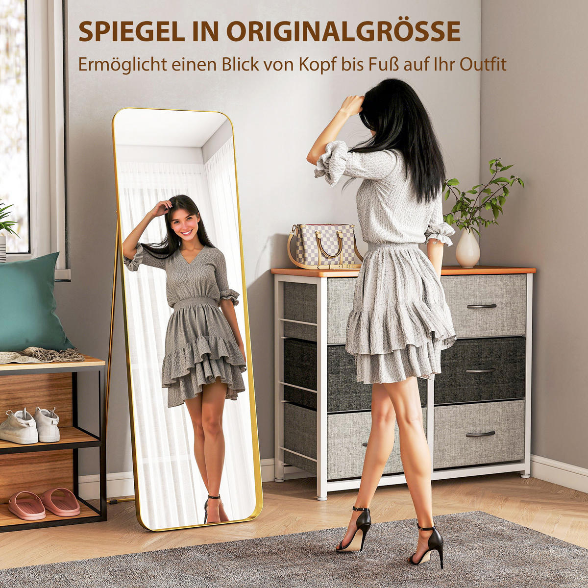 GANZKÖRPERSPIEGEL 160 x 50 cm Gewölbter Standspiegel, Gold - Goldfarben, Metall (50/160/6cm) - HOMCOM