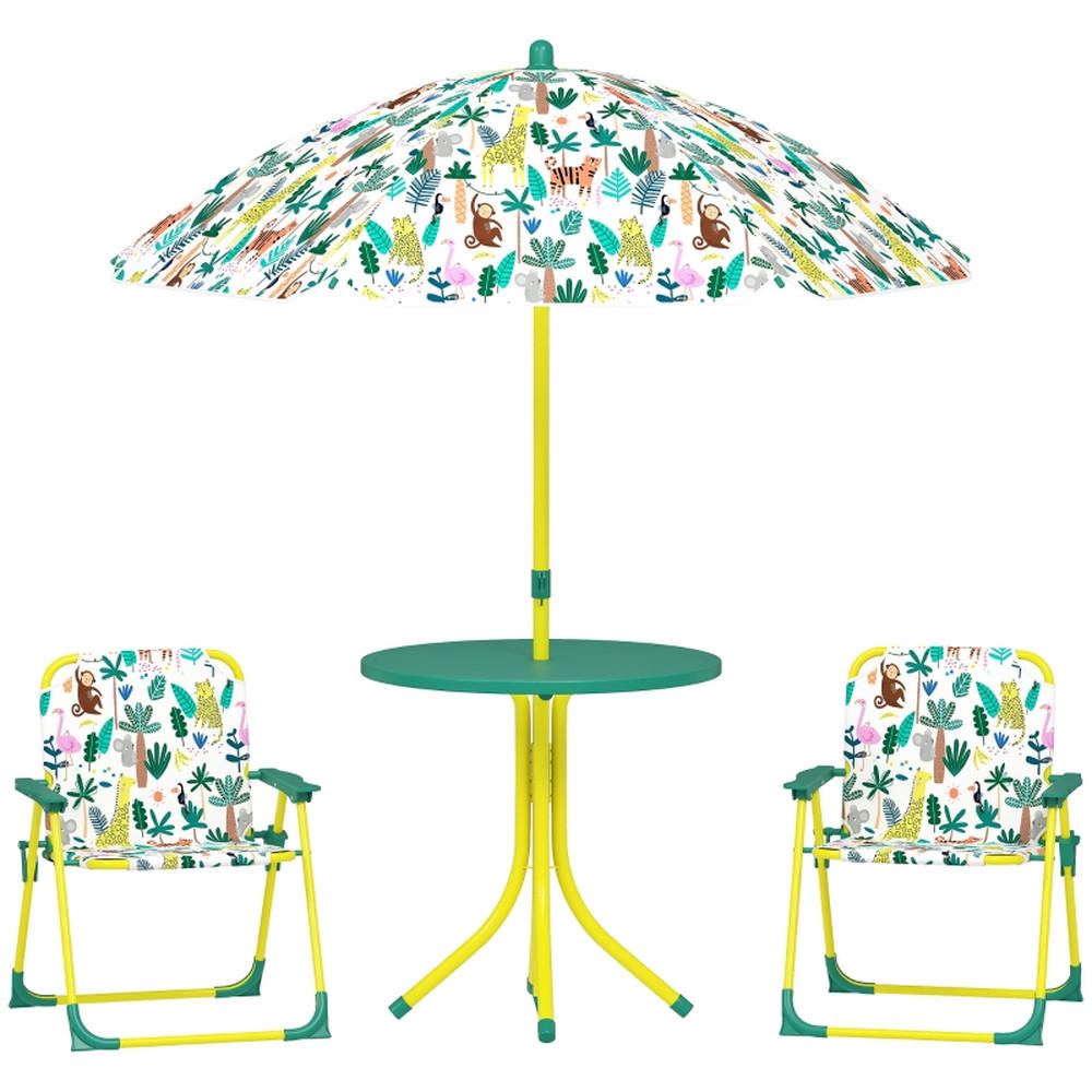 KINDER-GARTENMÖBEL 4 tlg KindersitzgruppeOutdoor 49,5x49,5x50cm Mit Sonnenschirm - Grün, Textil - Raelunyi
