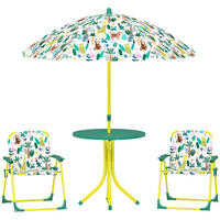 KINDER-GARTENMÖBEL 4 tlg KindersitzgruppeOutdoor 49,5x49,5x50cm Mit Sonnenschirm - Grün, Textil - Raelunyi