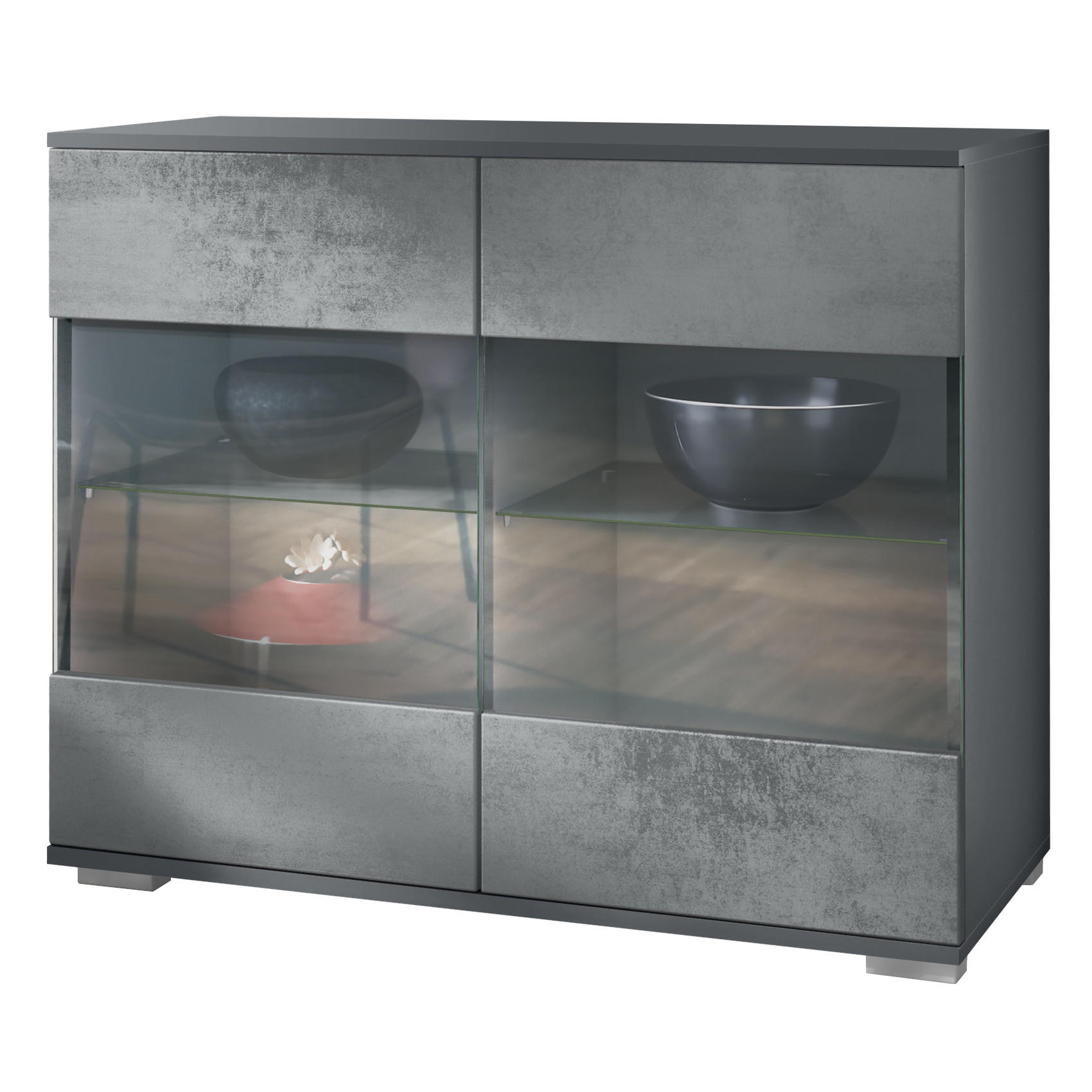KOMMODE Bari Beton Dunkel Optik - Dunkelgrau, Holzwerkstoff (92.5/75.5/35cm) - Vladon