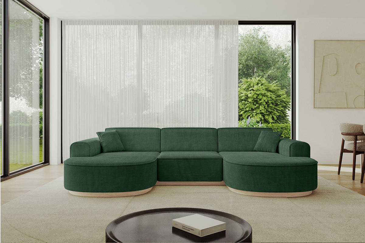 WOHNLANDSCHAFT MARI-U1-v1 - 303x171x83 cm Grün Cord - Grün, Holzwerkstoff/Textil (303/83/171cm) - ALTDECOR