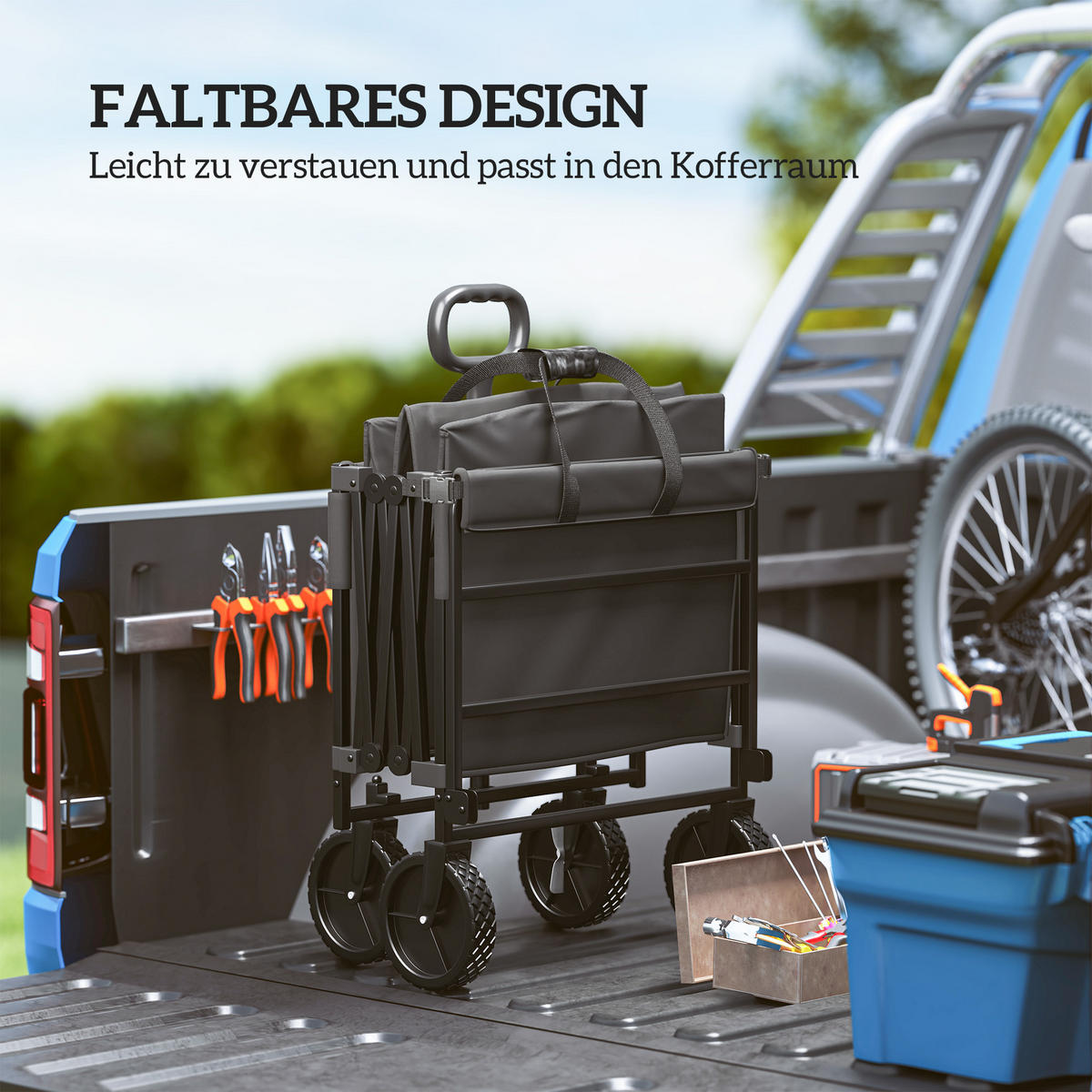 GARTENWAGEN DE-10371 klappbar, erweiterbar, 100 kg Schwarz - Schwarz, Metall (55/102/95cm) - ComfortXL