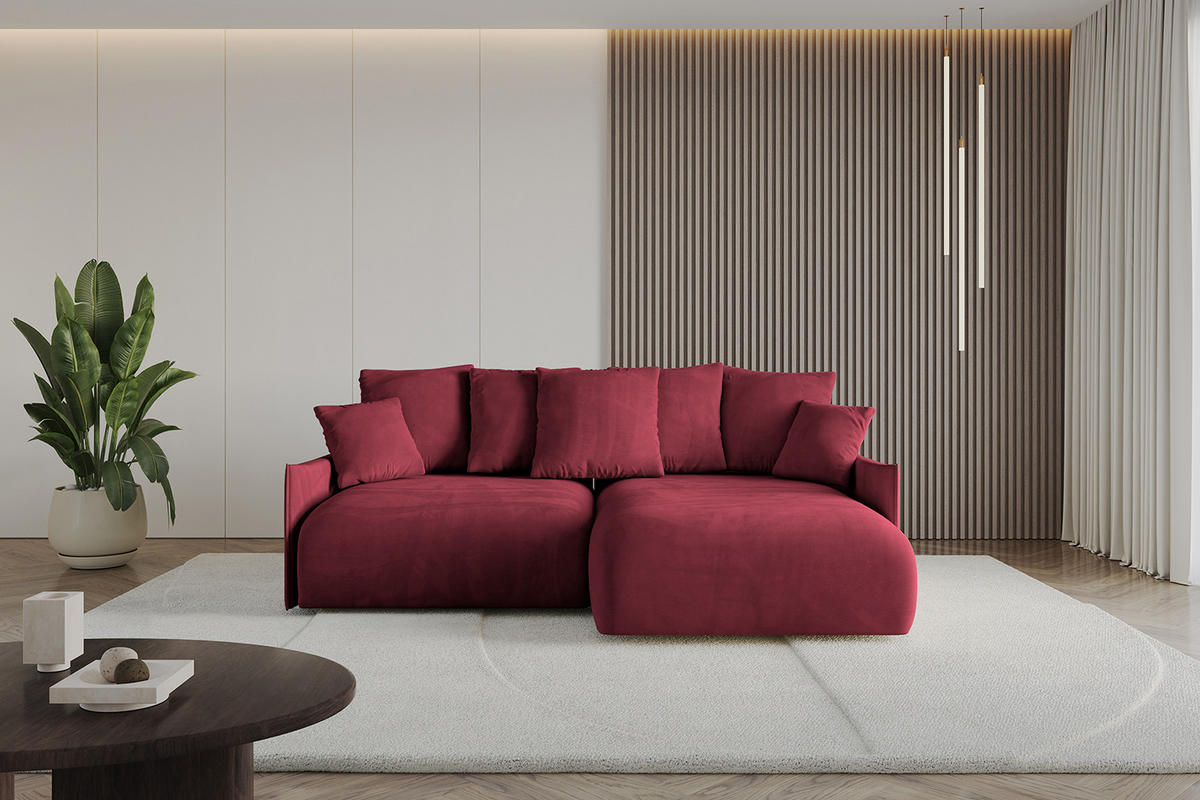 ECKSOFA Ottomane rechts ONESK-L -v1 216x177x72 Bordeauxrot Velours - Bordeaux, Holzwerkstoff/Kunststoff (177/216cm) - ALTDECOR