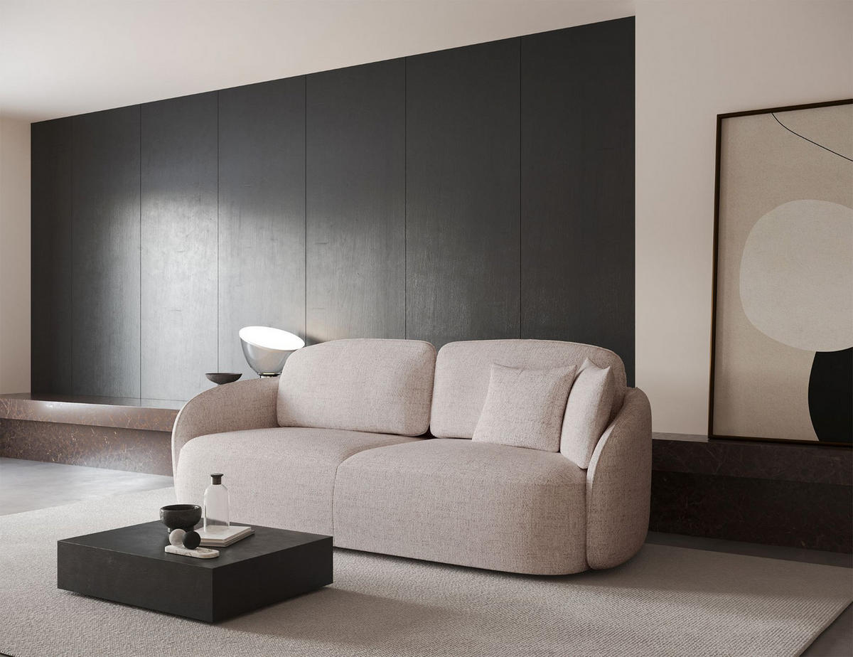 3-SITZER-SOFA Savoy Hellbeige mit Schlaffunktion - Ecru/Schwarz, Kunststoff/Textil (254/96/105cm) - Selsey