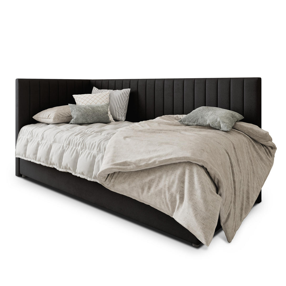 POSTEL BOXSPRING ARIS 100x200 cm, s matrací a úložným prostorem, černá - černá, kompozitní dřevo/textil (100/200cm) - MASSENO