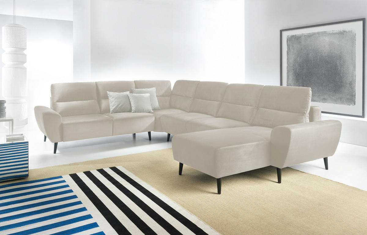ECKSOFA BOSCO U-Form, Monolith-Stoff, freistehend, mit verstellbaren Kopfstützen, Sofa für Familien, Größe: 340x270x98cm, Farbe: Beige - Beige, Holz/Textil (340/270cm) - DomoHome