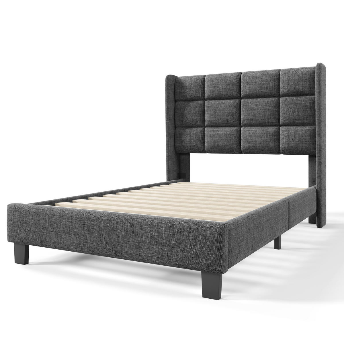 POLSTERBETT 90/200 cm mit gepolstertem Kopfteil und Lattenrost in Grau - Grau, Textil (90/200cm) - BEAOK