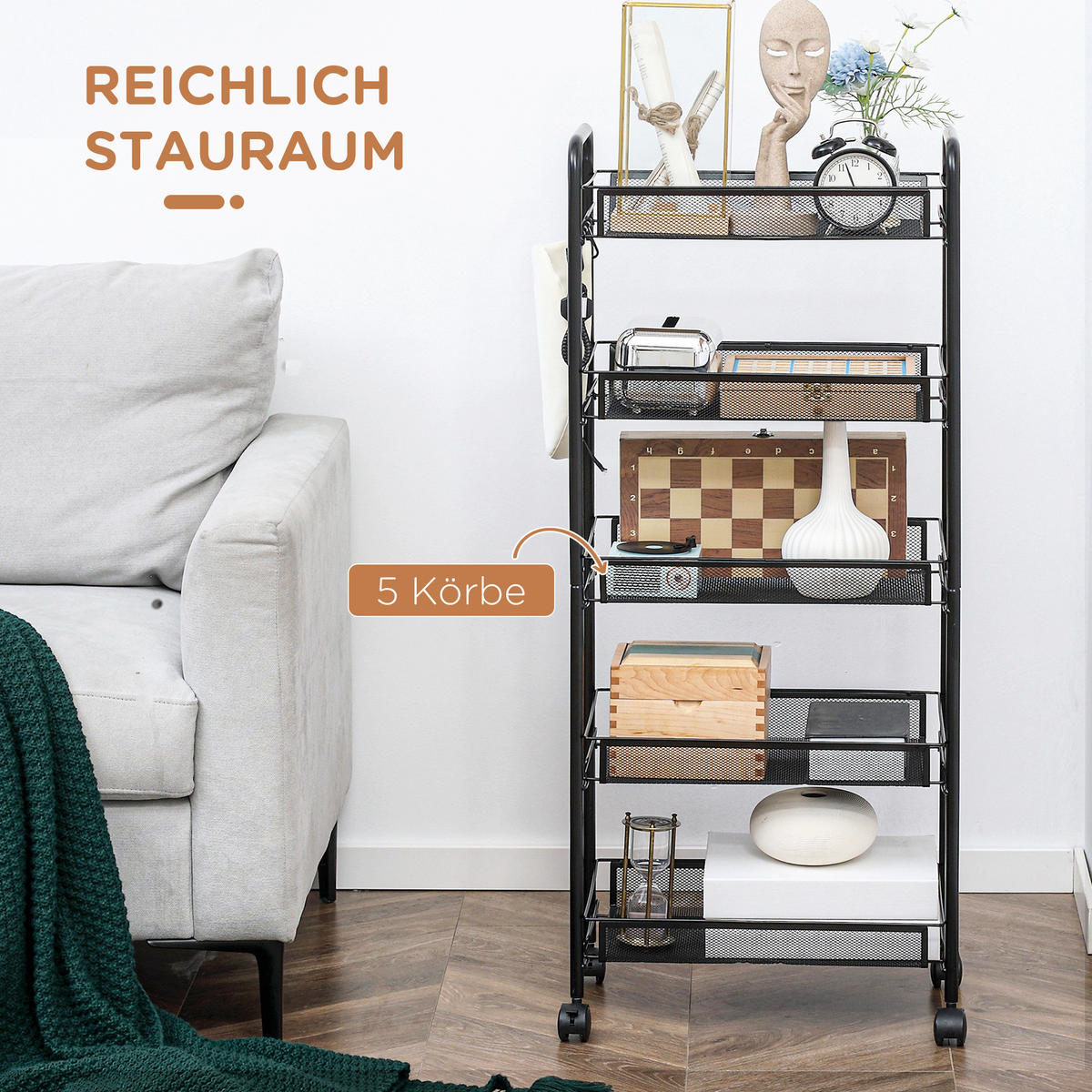 ROLLWAGEN - Schwarz, Metall (26.5/106/45cm) - HOMCOM